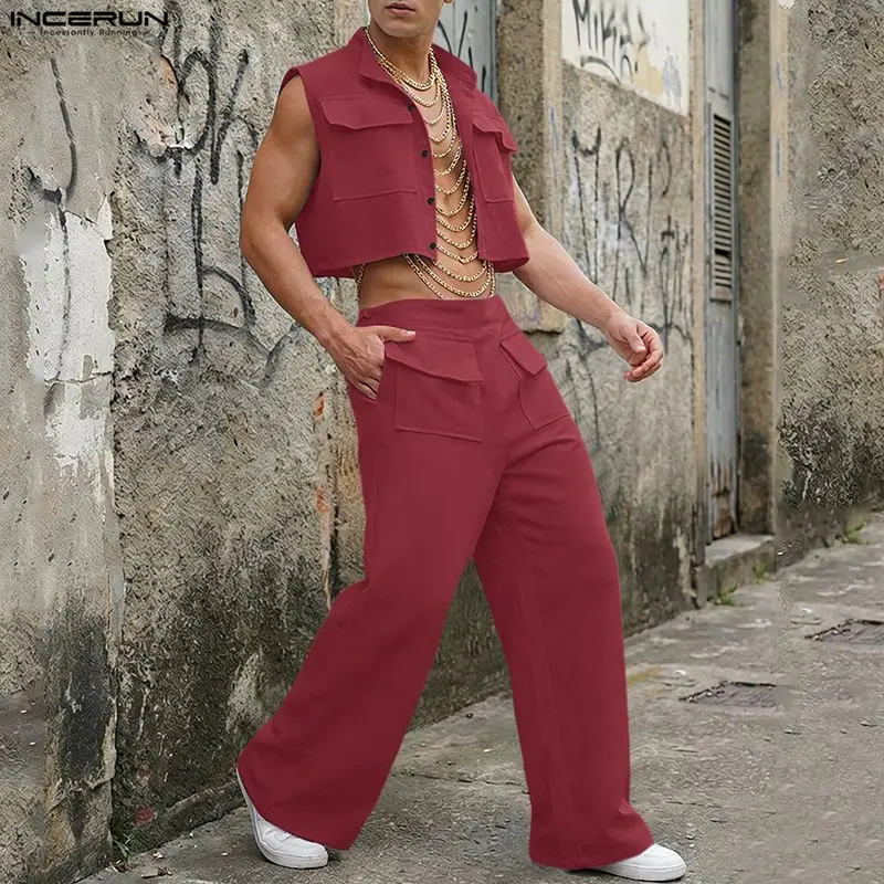 Street Fashion Clothes - INCERUN Męskie Komplety Bez Rękawów: Krótkie