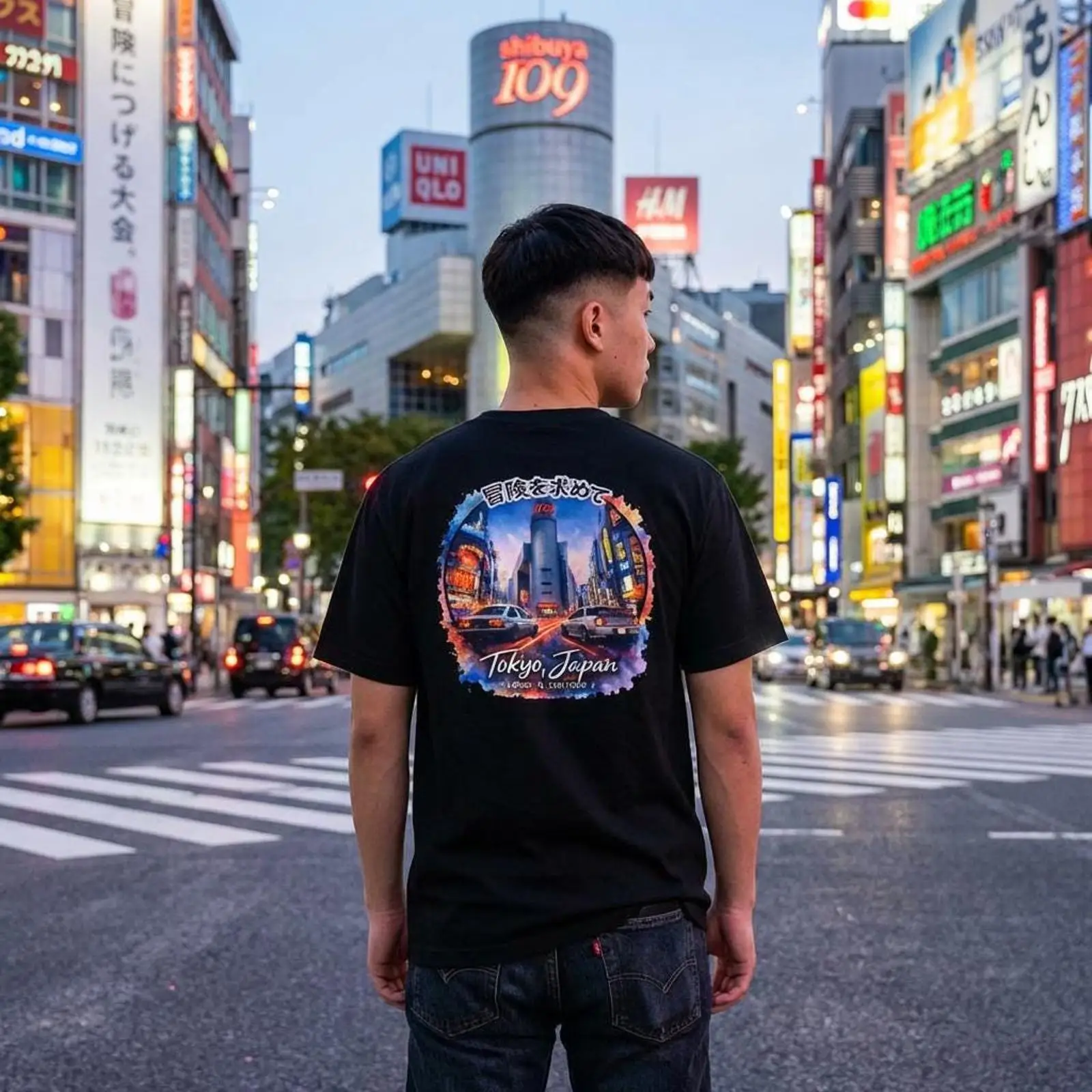 Street Fashion Shibuya - Koszulka Shibuya Tokyo Japan Drifting Street