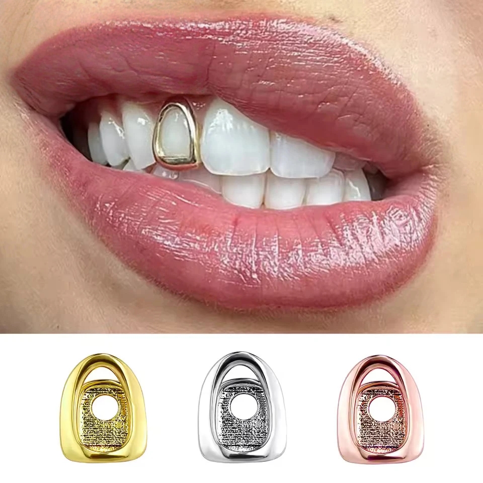 Street Fashion Jewelry - Złote Metalowe Grillz w Stylu Hip